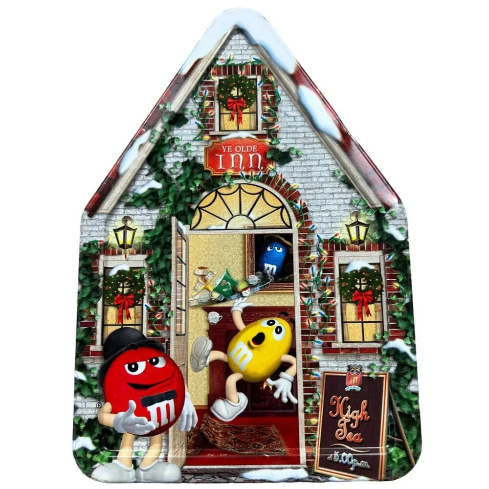 M&M Christmas Village Tin Canister 2002 Tea House Ye Olde Inn